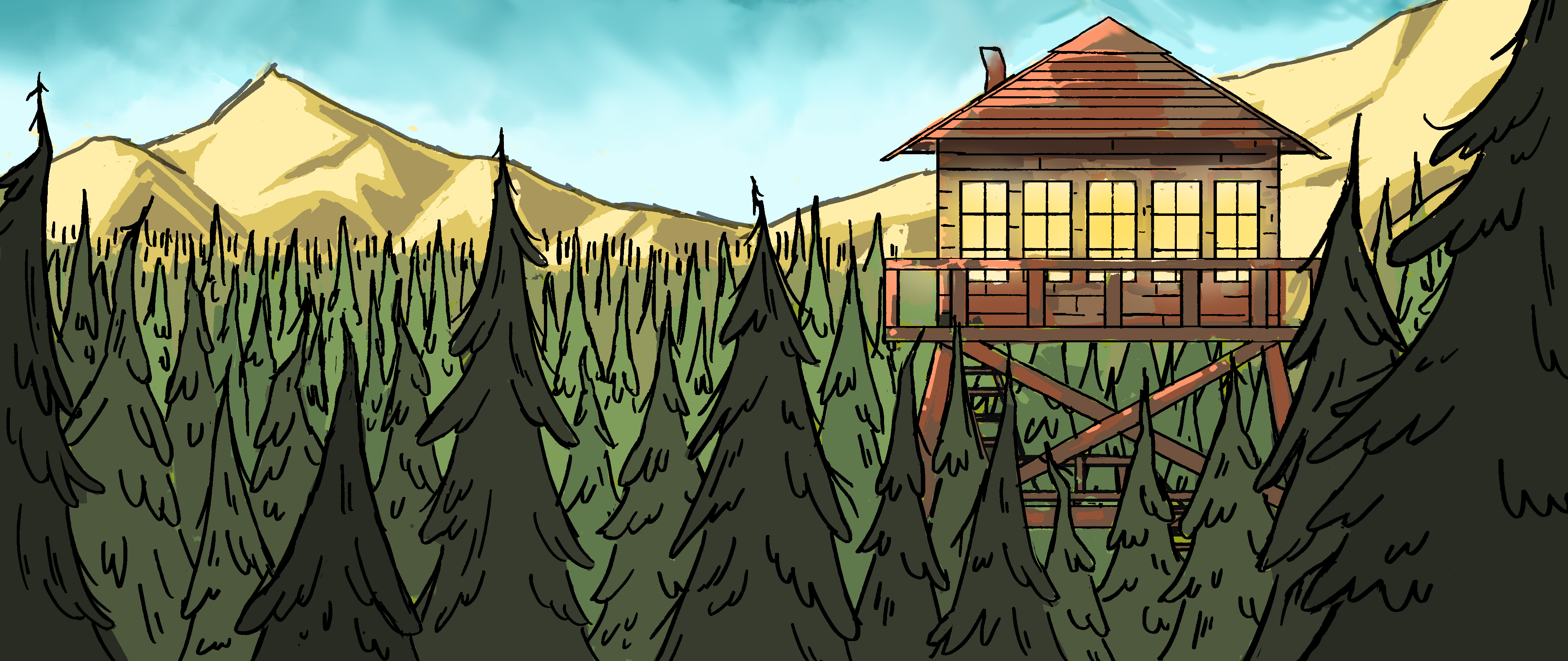 An exterior of the Firewatch Tower, during Summer